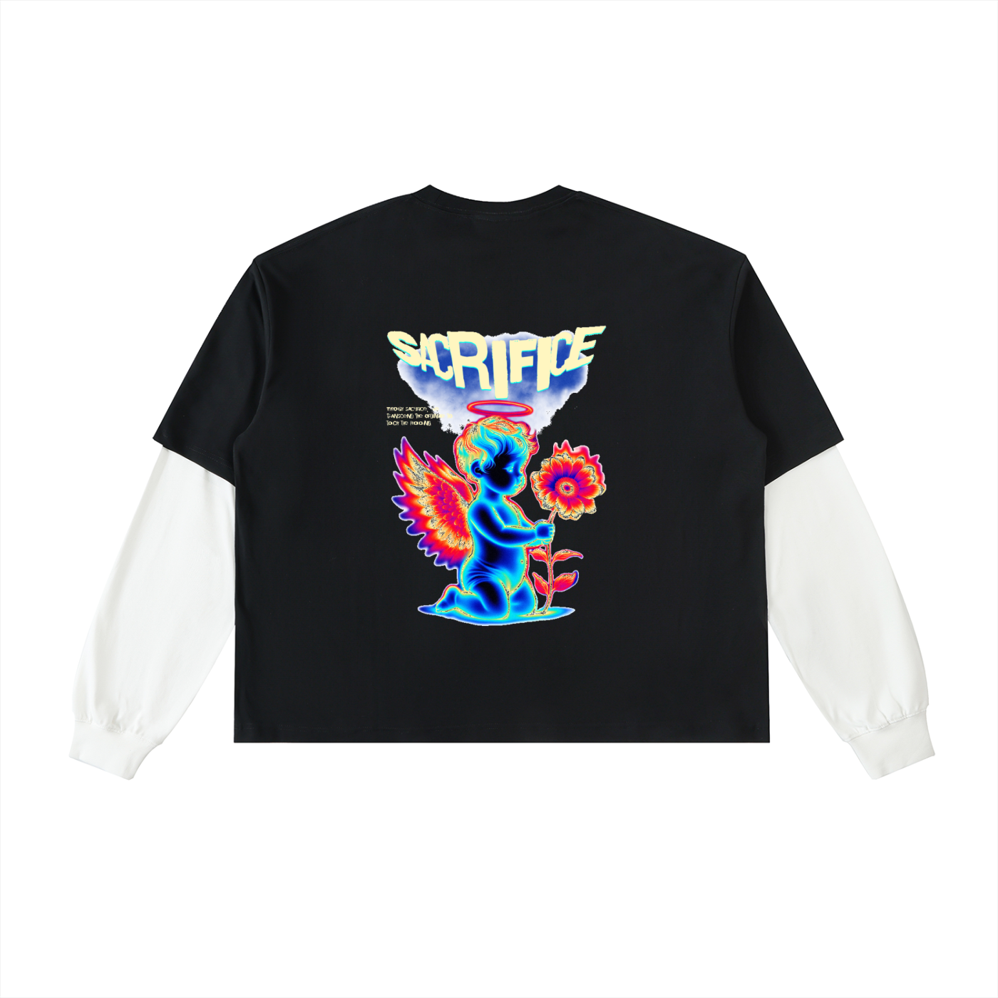 Layered Contrast Sleeve Cotton T-Shirt