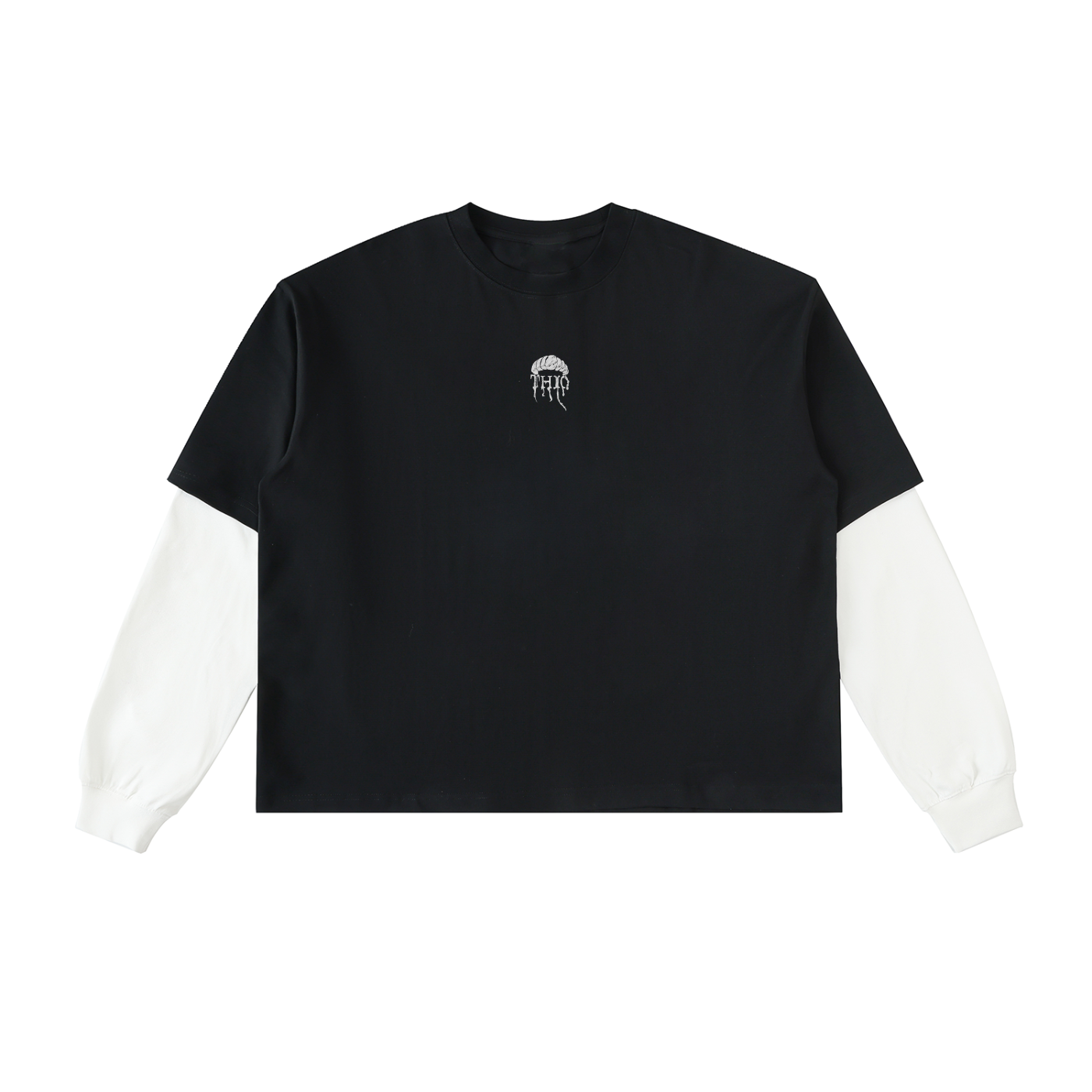 Layered Contrast Sleeve Cotton T-Shirt ODMPOD