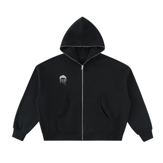 Fleeced Full-Zip Boxy Hoodie ODMPOD